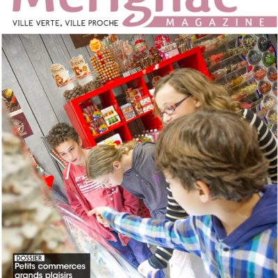 Couverture Merignac magazine n42 Sebastien Huruguen cholocaterie confiserie centre ville tramway enfants vitrine noel