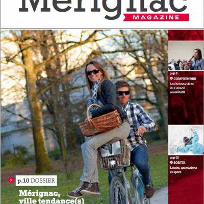 Couverture Merignac magazine n45 Sebastien Huruguen Vcub velo couple merignacais parc mairie