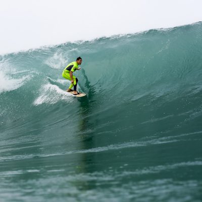 Remi Arauzo surfing alaia on a bomb wave with his stand up partner Fred Compagnon in Hossegor - Quik Pro France 2016 | Sebastien Huruguen www.huruguen.fr